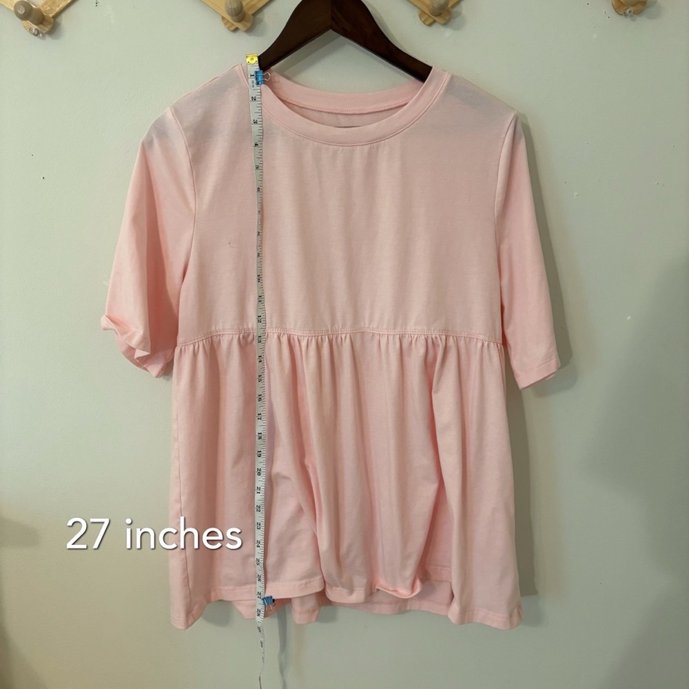 Womens Babydoll Top Oversized Short Sleeve Pink Peplum Casual Loose Blouse - Picture 5 of 7